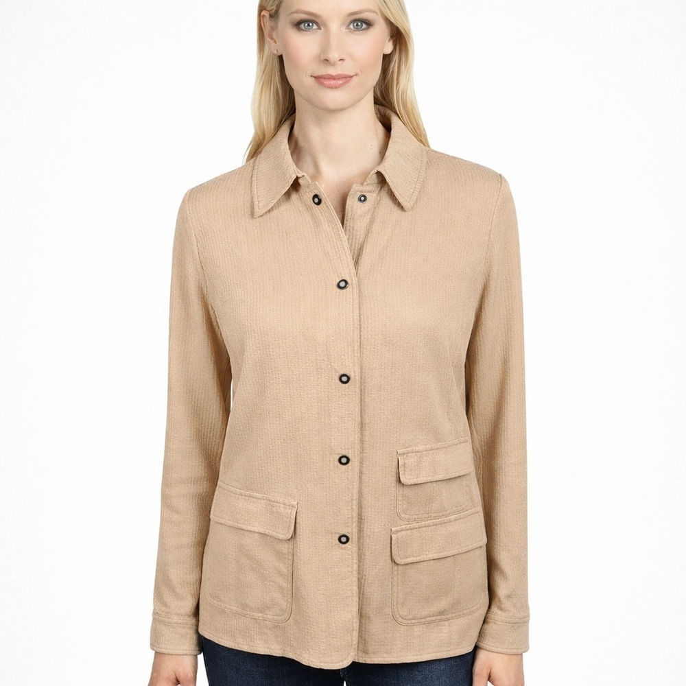 Bogner Waffle Knit Button Shirt Pockets Beige Lightweight Jacket size 44 US 14